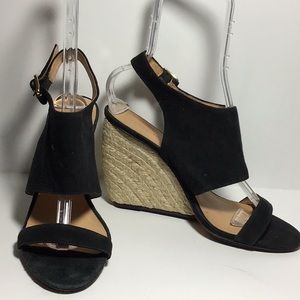 Rebecca Minkoff Suede Wedge Espadrille Sz 10 Black